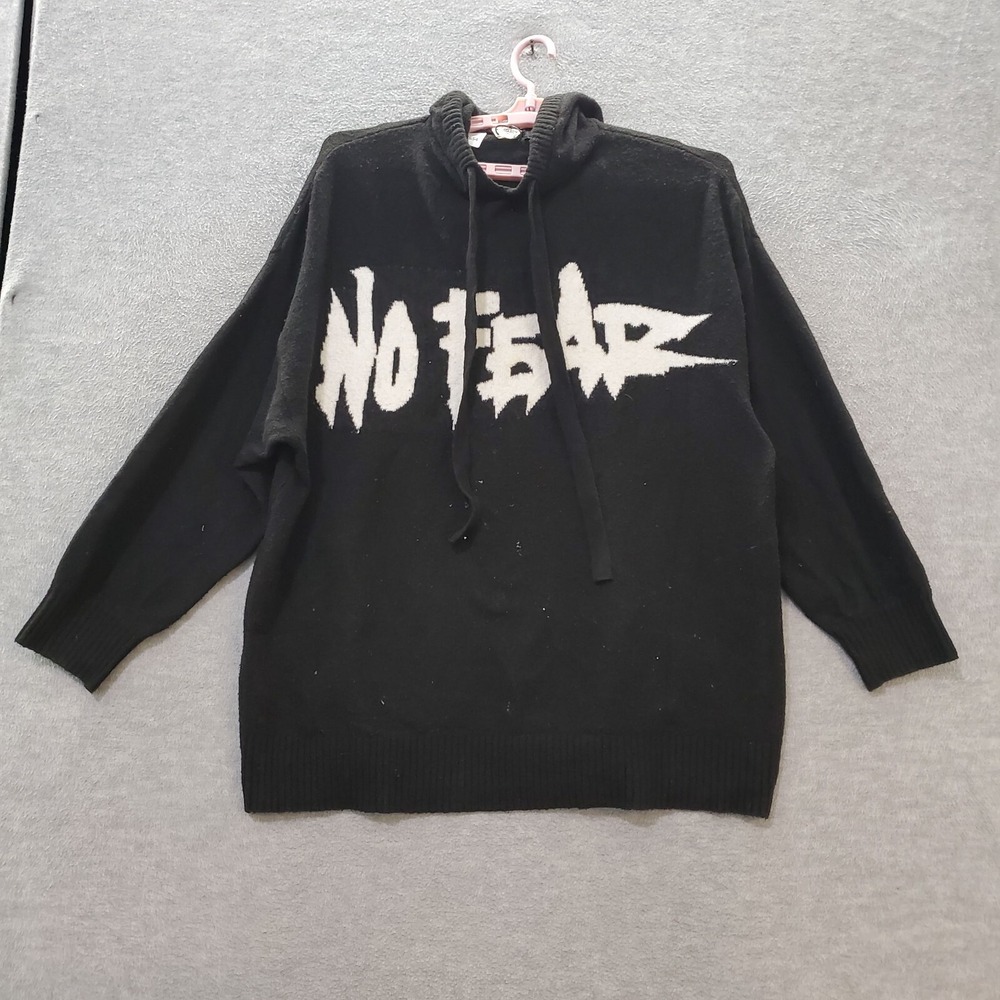 No Fear x H&M Men Sweater Small Black Hoodie Logo Graphic Drawstring Pullover